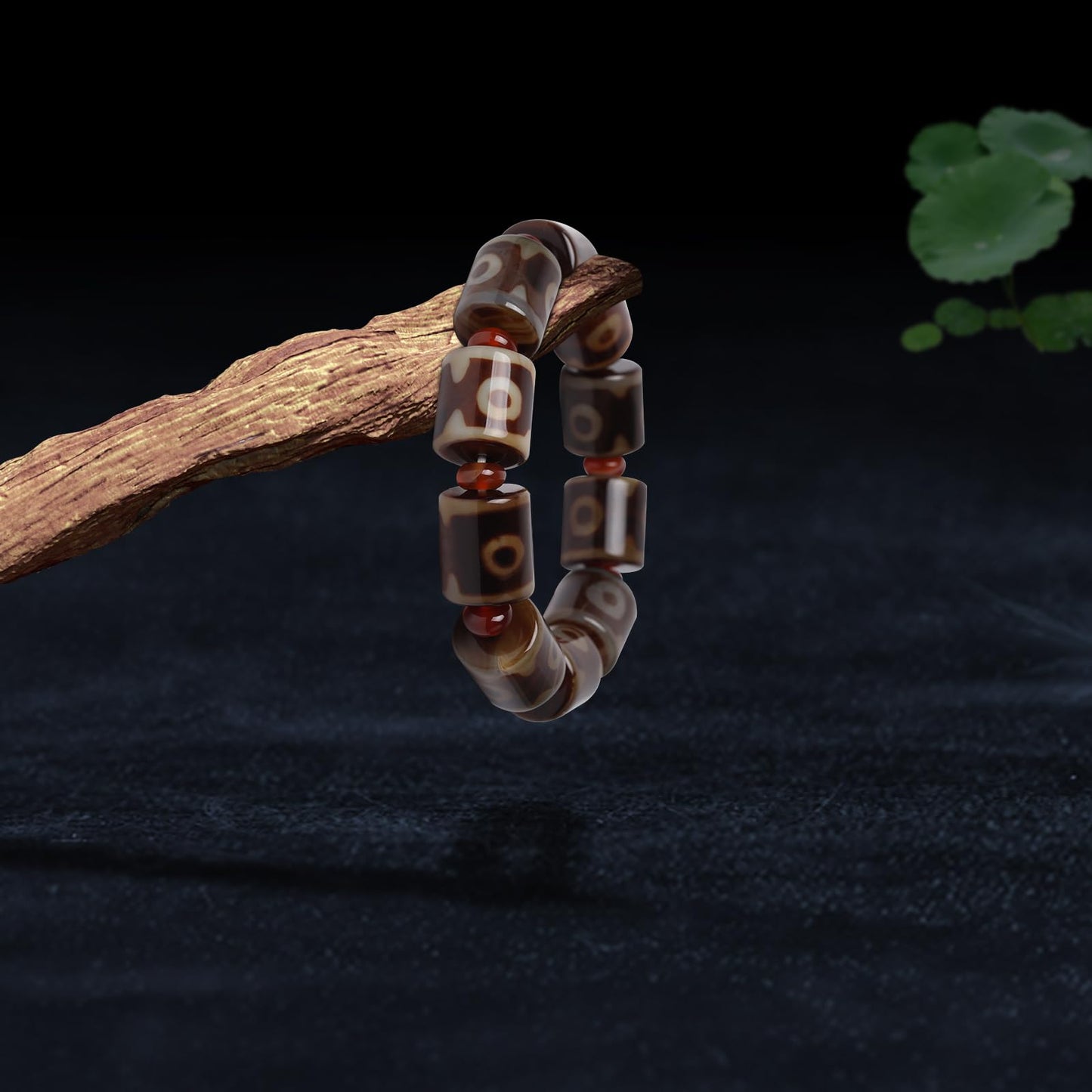 Rhinenet Tibetan Dzi Beads Bracelet Mala Beads Luxury Jewelry Agate Elastic Bracelet Amulet Bangle Attract Good Luck for Women Men (Dark Brown)