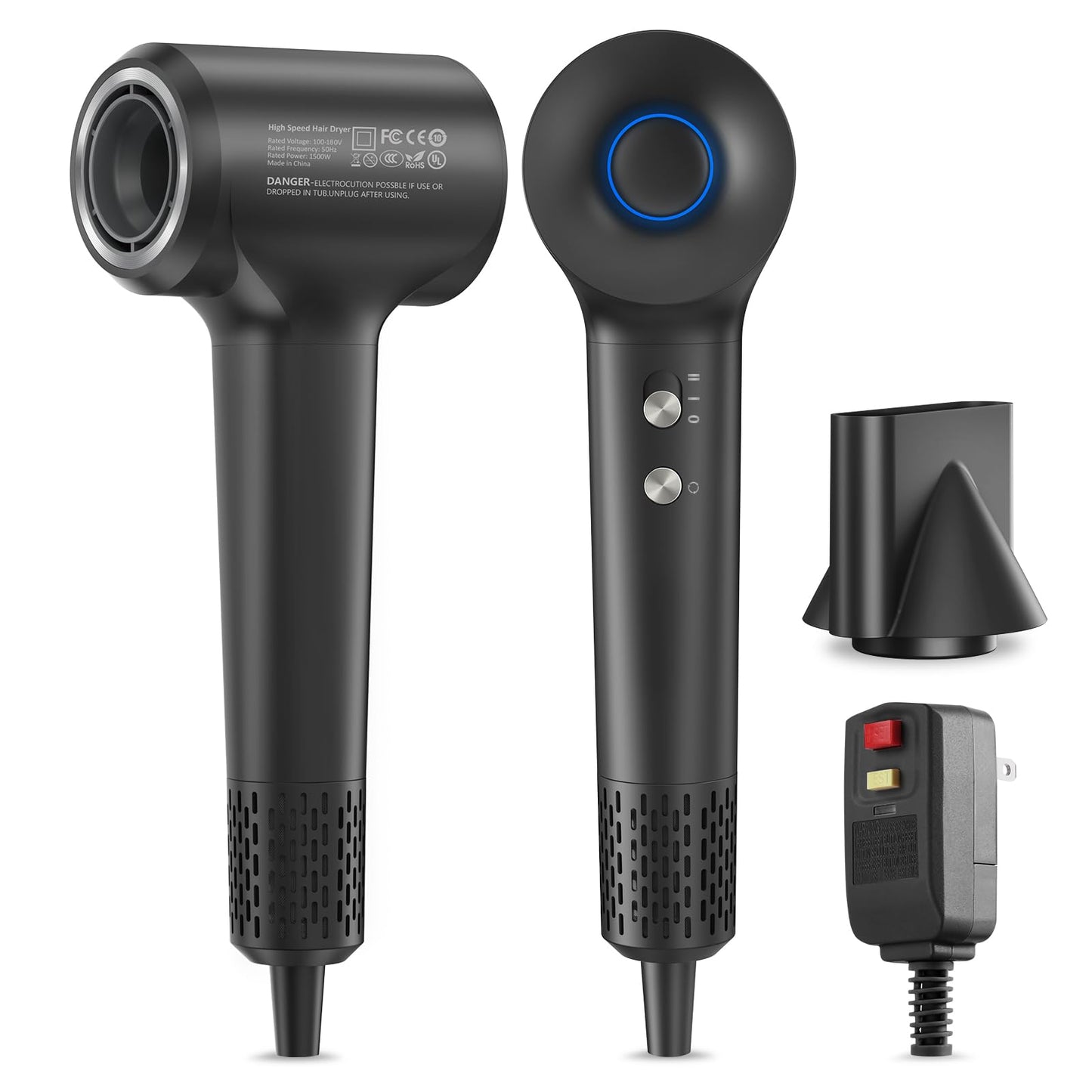 Hair Dryer, Ionic Blow Dryer, 1500W High-Speed Hairdryer with 110000 RPM Brushless Motor for Fast Drying Low Noise, 4 Temps & 2 Speeds with Magnetic Nozzle