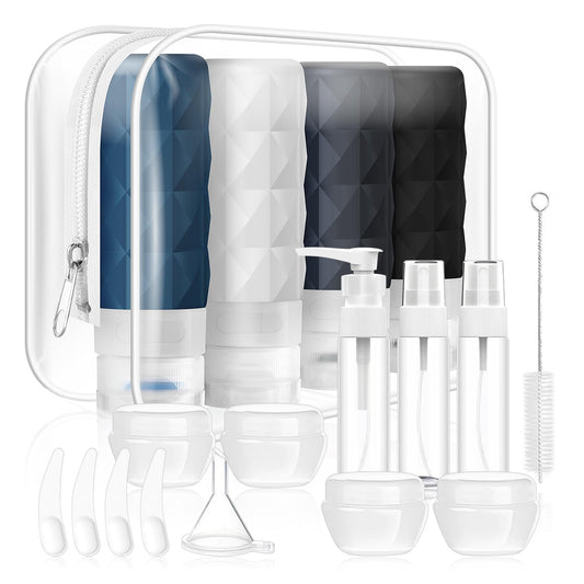 20 Pack Travel Bottles Set,Leak Proof TSA Approved Travel Size Containers, Silicone Squeezable Travel Essentials Jar Accessories for Conditioner, Shampoo, Lotion & Body Wash Accessories (Warm Color)