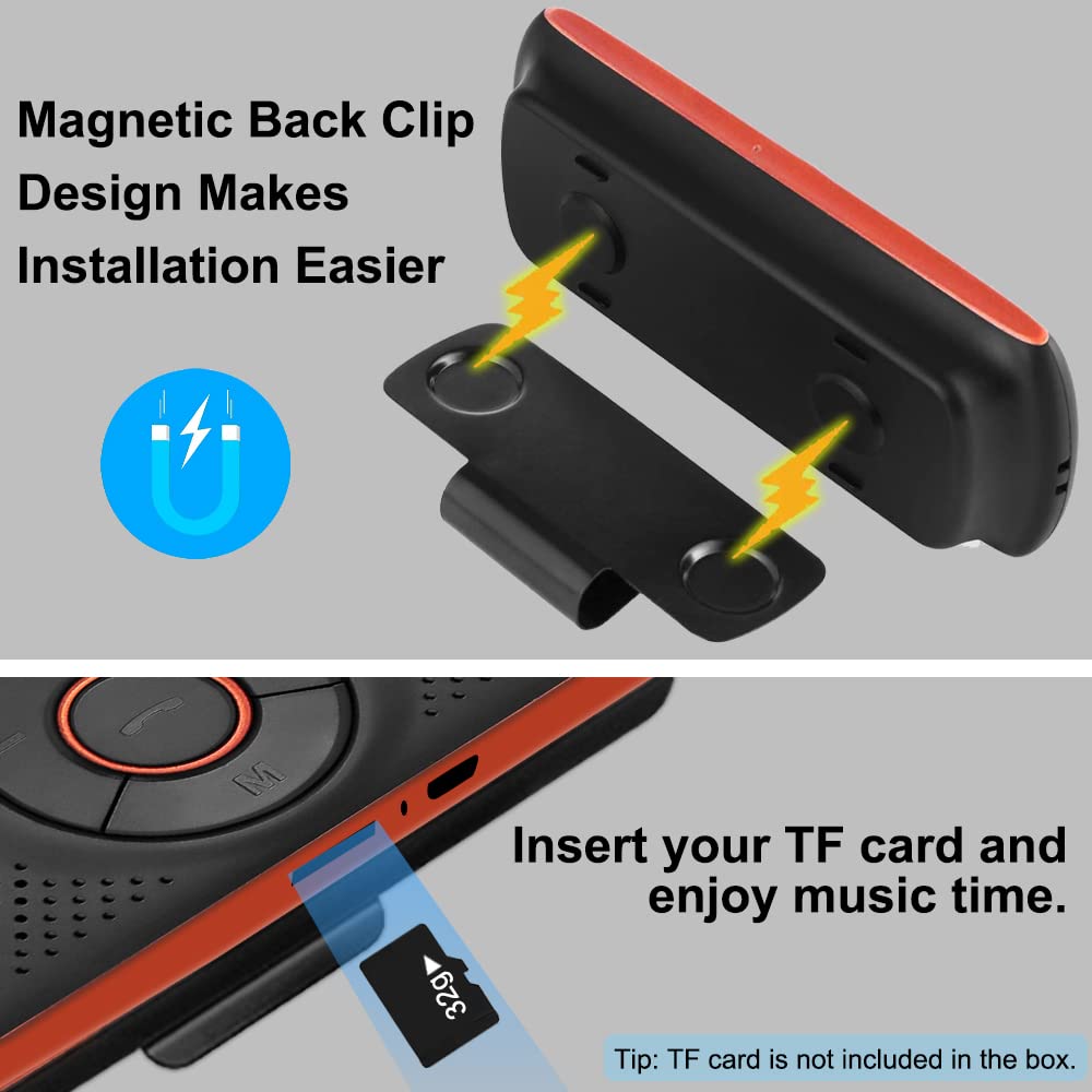 SKYBESS Car Bluetooth Speaker for Cell Phone, Portable Bluetooth Handsfree Car Kit Wireless in Car Speakerphone Music Player with Visor Clip, Supports Siri Google Assistant TF Card Playback