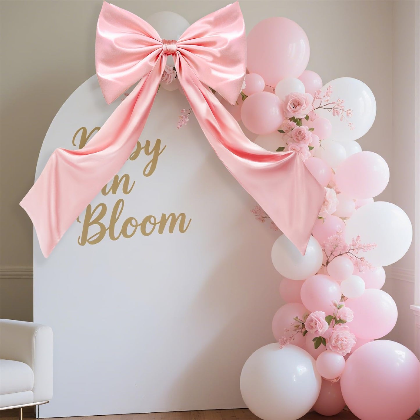 Coquette Large Satin Bow, 24 x 42 Inches, Pink Giant Bow Ribbon Tie for Coquette Room Decor, Birthday Party Backdrop Wall Decoration (Pink)