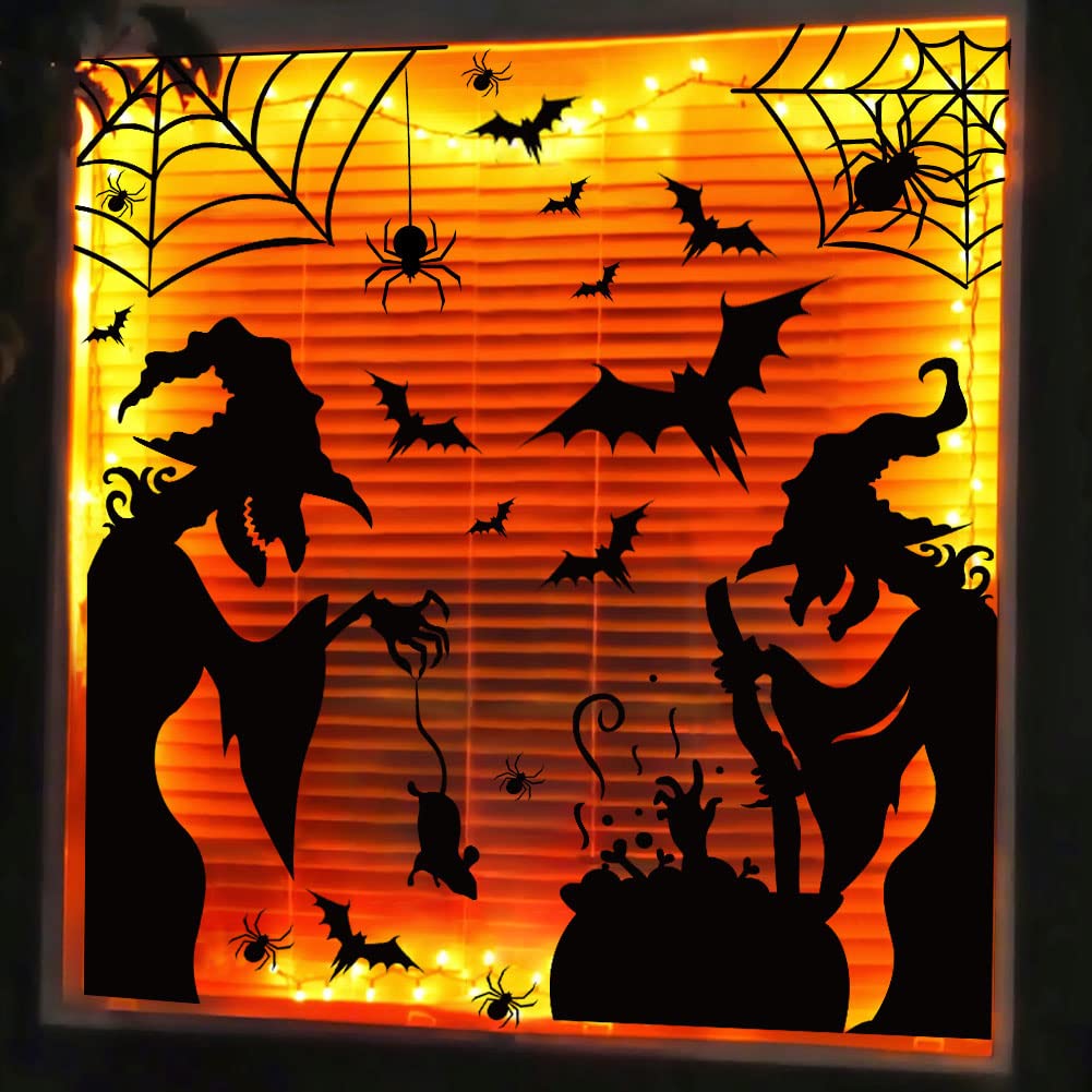 Large Halloween Window Clings Decorations - Silhouette Decorations With Scary Witch Stickers for Windows