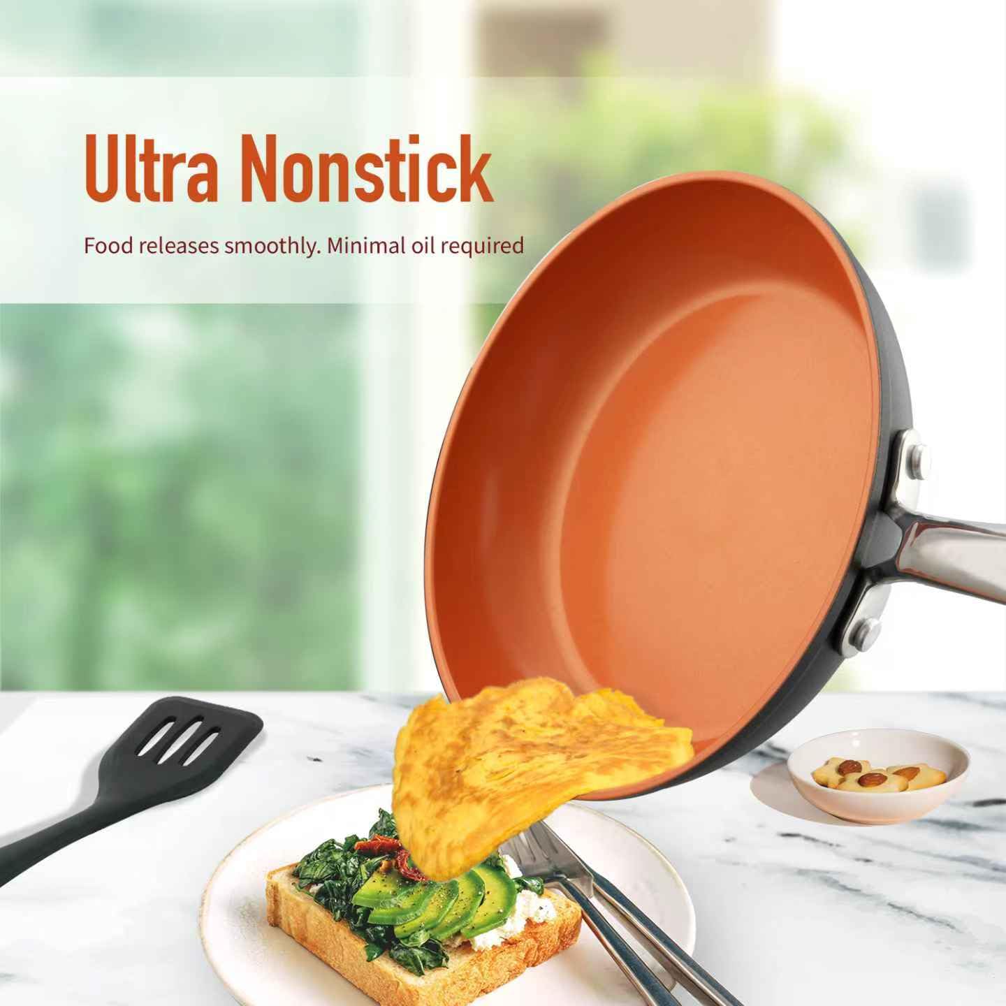 ONGIFT 24 Pcs Pots and Pans Set Nonstick, Ceramic Cookware Sets, Kitchen Cookware Sets without PFAS, PTFE or PFOA, Compatible with All Stovetops, Oven Safe,Copper