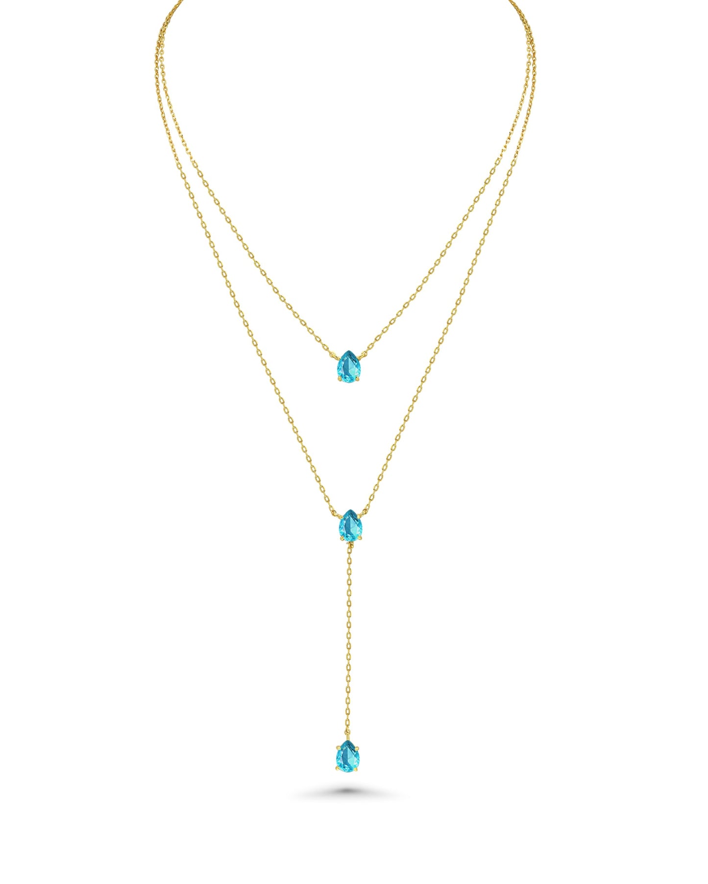 Long 18K Gold Plated Blue Green Red Layered Pendant Necklace For Women (Emerald, Ruby, Seafoam, Sky, Sapphire), Dainty Birthstone Necklace, Statement Necklace Jewelry Gifts.