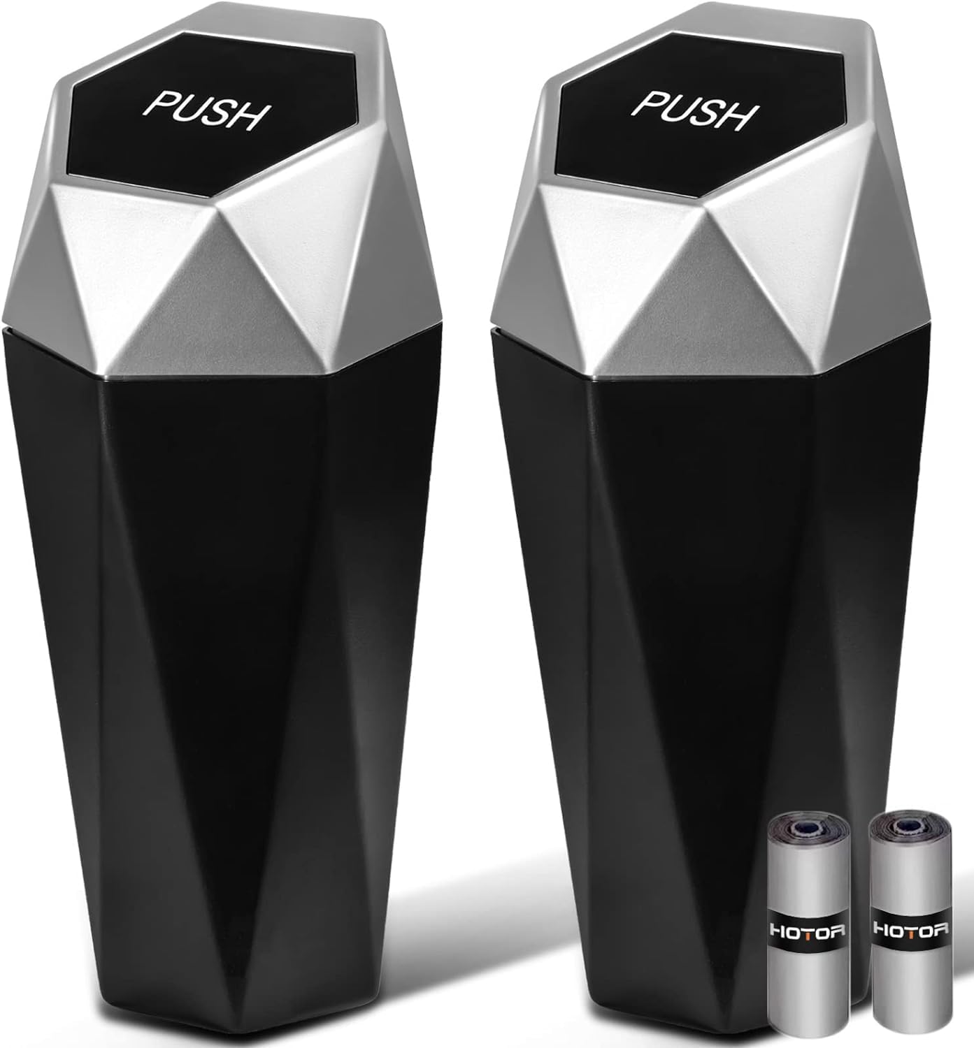 HOTOR Car Trash Can with Lid - 2 Pack, Car Accessories for Interior, Leakproof Vehicle Garbage Can with 30 Attached Trash Bags, Multipurpose Organizers and Storage for Home, Office, Black