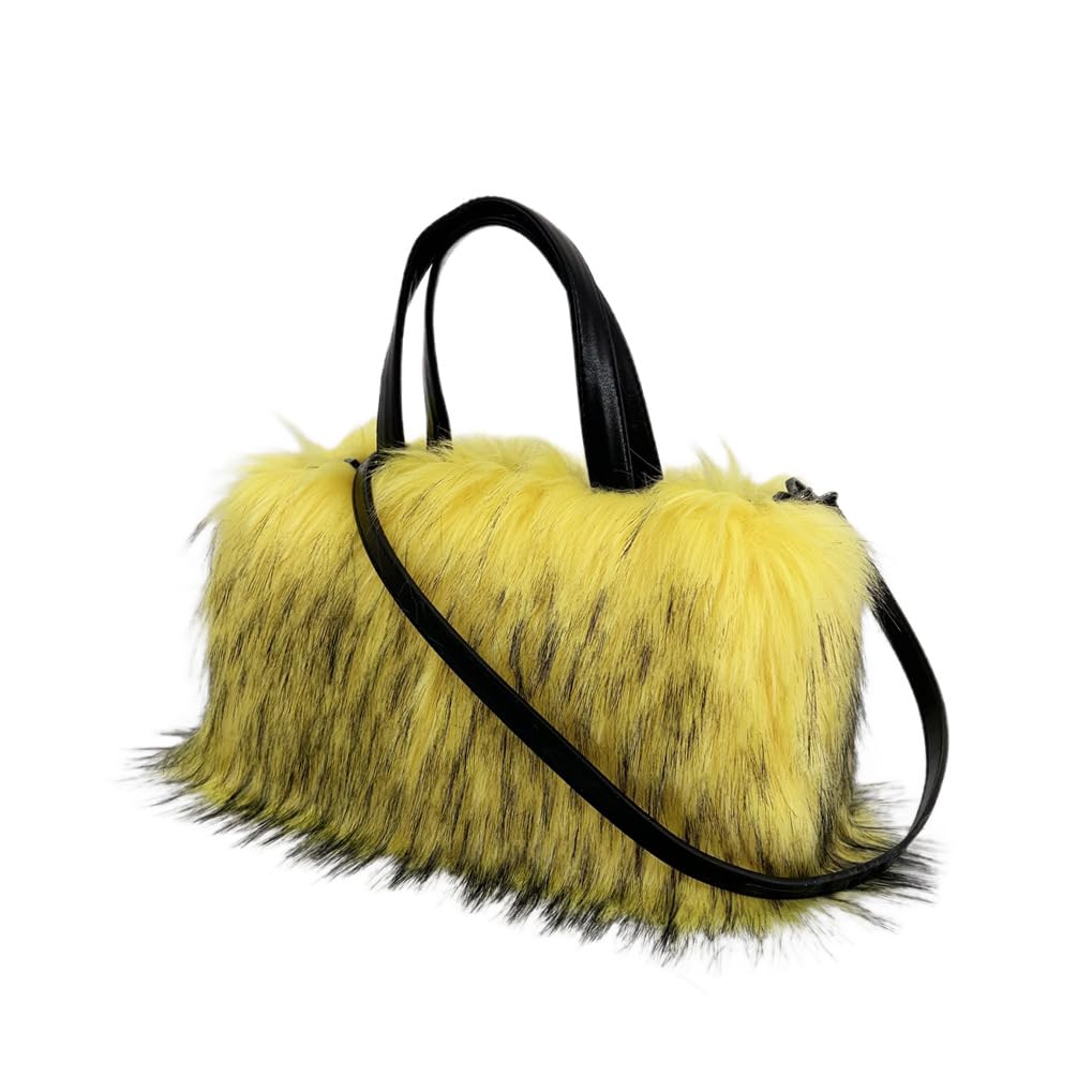 Furry Shoulder Bag For Women Fuzzy Faux Fur Large Plush Tote Handbag Cute Soft Fluffy Purse Carrying Sweet Cool Y2k Style (Yellow)