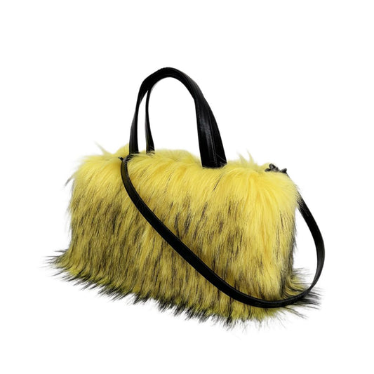 Furry Shoulder Bag For Women Fuzzy Faux Fur Large Plush Tote Handbag Cute Soft Fluffy Purse Carrying Sweet Cool Y2k Style (Yellow)