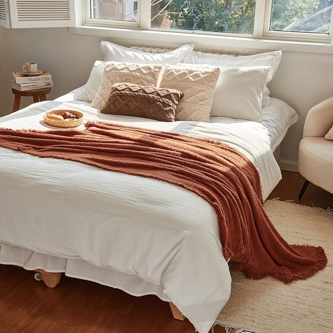 EASEON Throw Blanket for Couch-Soft Boho Throw Blanket,Cozy Knit Throw Blankets,Small Knitted Lightweight Blanket&Throw for Bed,Chair,Sofa,Home Decor (A02-Caramel, 60 * 80 inches, 1-Solid)