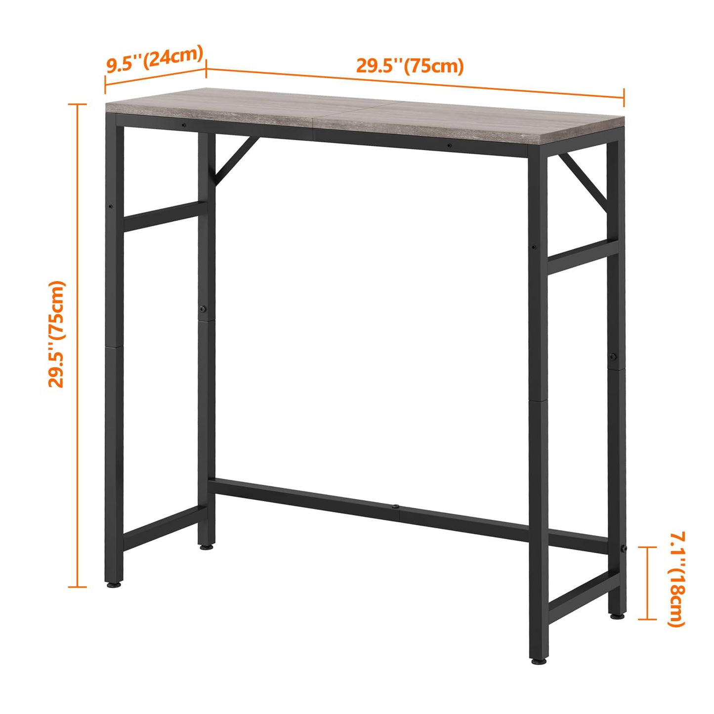 Livofloral Narrow Console Table, 29.5" Small Entryway Table, Sofa Table with 2 Support Bar, Industrial Couch Table, Thin Side Table, Display Tables for Living Room, Hallway, Bedroom, Foyer, Grey