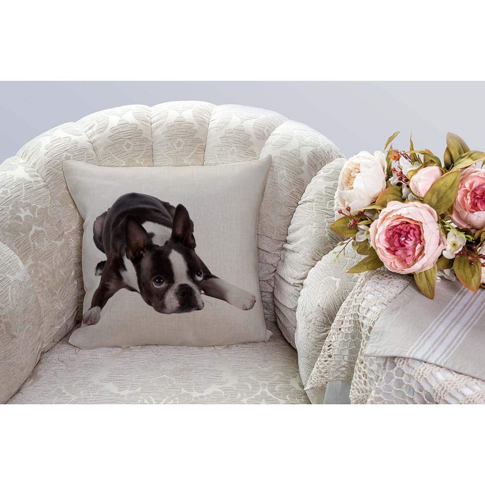 HGOD DESIGNS Cotton Linen Cute Funny Various Pet Dogs Human Friends Boston Terrier Throw Pillow Covers Cushion Cover Decorative Sofa Bedroom Living Room Square 18 Inches