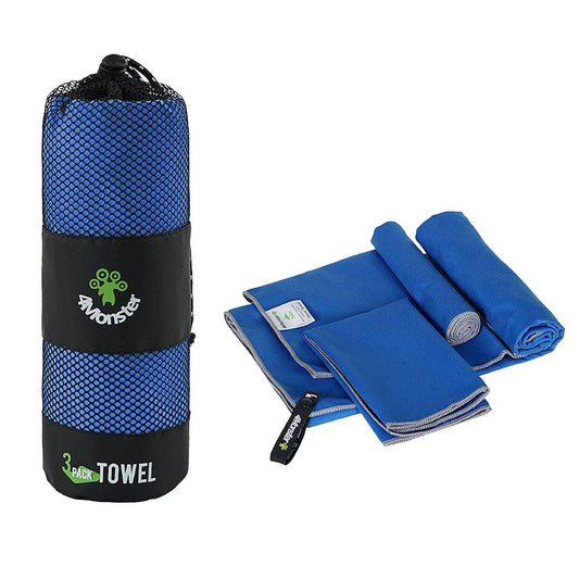 4Monster Camping Towels 3 Size at 1 Pack,Quick Dry Microfiber Towel,Beach Travel Towel Ultra Compact,Soft Gym Towel for Hiking Yoga Travel Sports Backpacking Trip and Pool