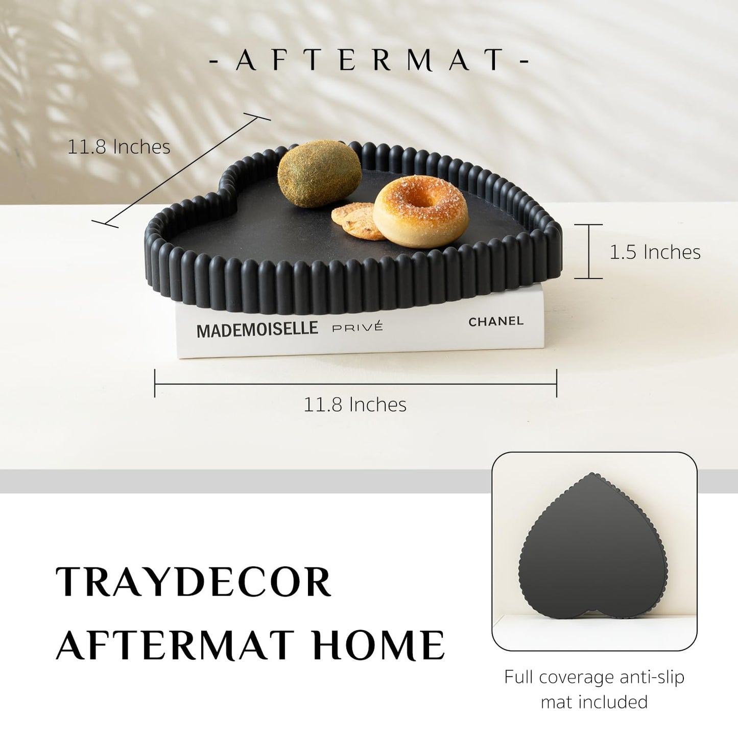 Coffee Table Tray, Home Decor Heart Shaped Tray, Concrete Black Coffee Table Decor Trays, Serving Decorative Trays for Dining Table