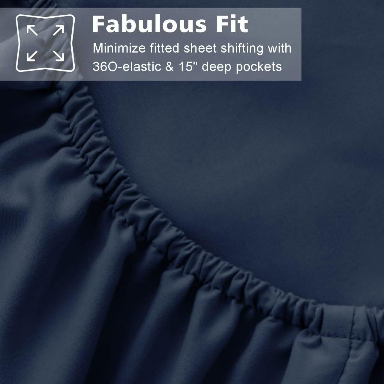 Cal King Size 4 Piece Bed Sheet Set - Ultra Imitation Cotton-Premium Breathable & Cooling Sheets - Hotel Luxury Bed Sheets Deep Pocket up to 15"- Wrinkle, Stain Resistant (Navy Blue, California King)