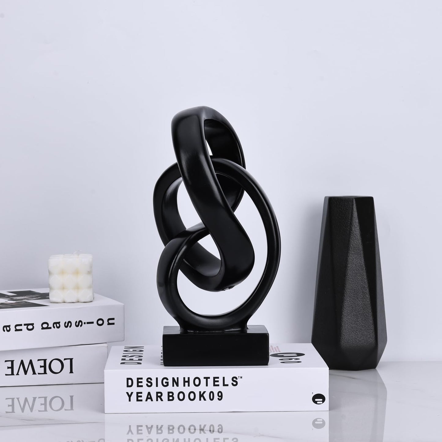 DOVDOV Abstract Black Knot Statue, Geometric Decor, Living Room Coffee Table Bookshelf countertop Black Decor, Office Coffee Table entryway Desktop Decor.