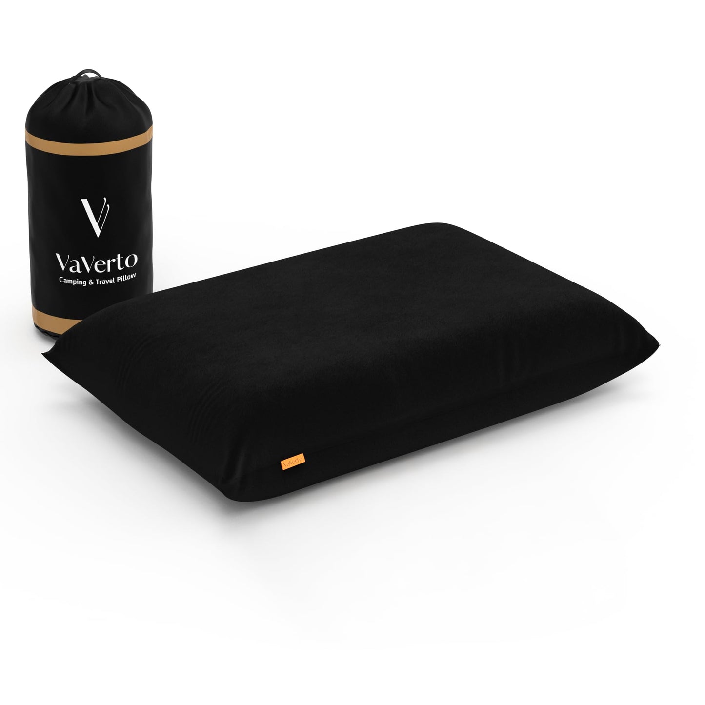 Vaverto Black Travel and Camping Pillow - Compressible Medium Firm Memory Foam, Viscose Made from Bamboo Cover, Machine Washable, Ideal for Backpacking, Airplane, Car Travel