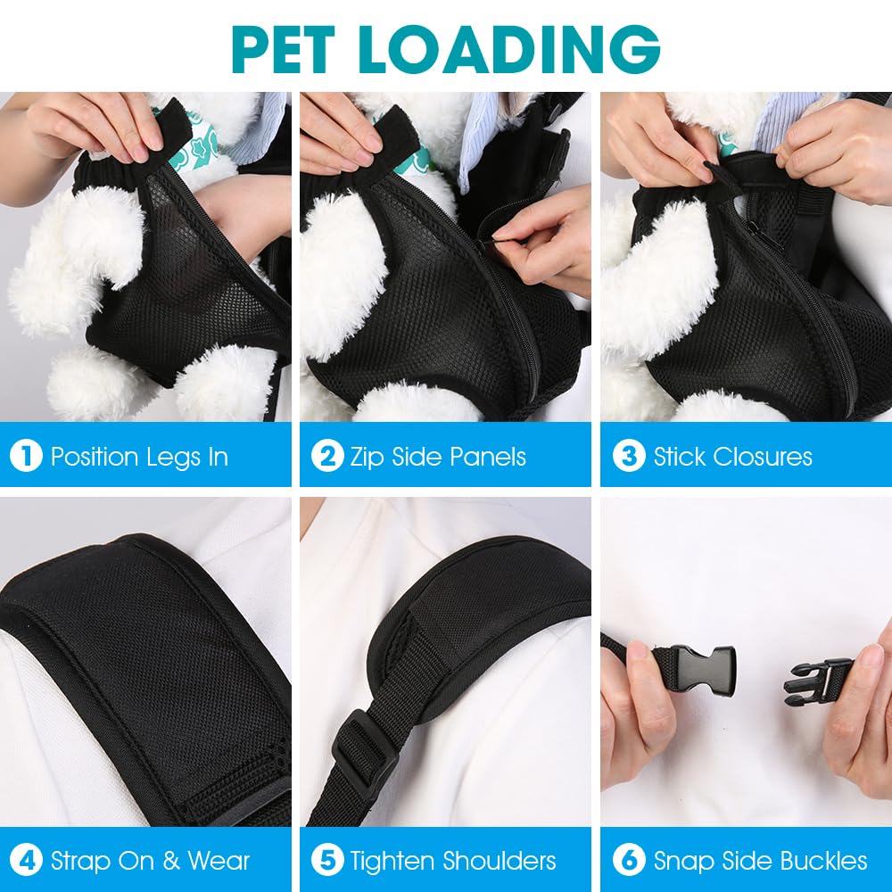 Dog Backpack Carrier, Adjustable Pet Front Carriers, Legs Out Carrying Sling Travel Bag for Small Medium Dogs 8-12 Lbs, Soft Wearable Puppy Chest Carry Backpacks for Walking/Hiking/Camping/Traveling