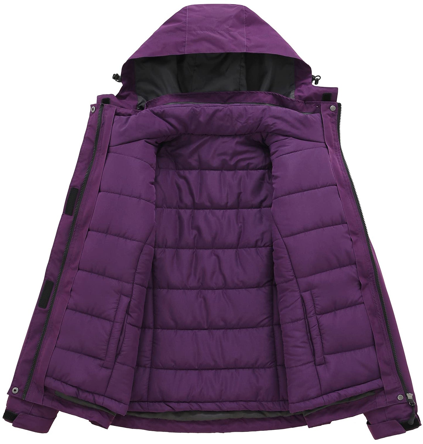 PTSOC Women's 3 in 1 Waterproof Ski Jacket Warm Winter Snow Coat Windproof Hooded Snowboarding Raincoat Purple Medium