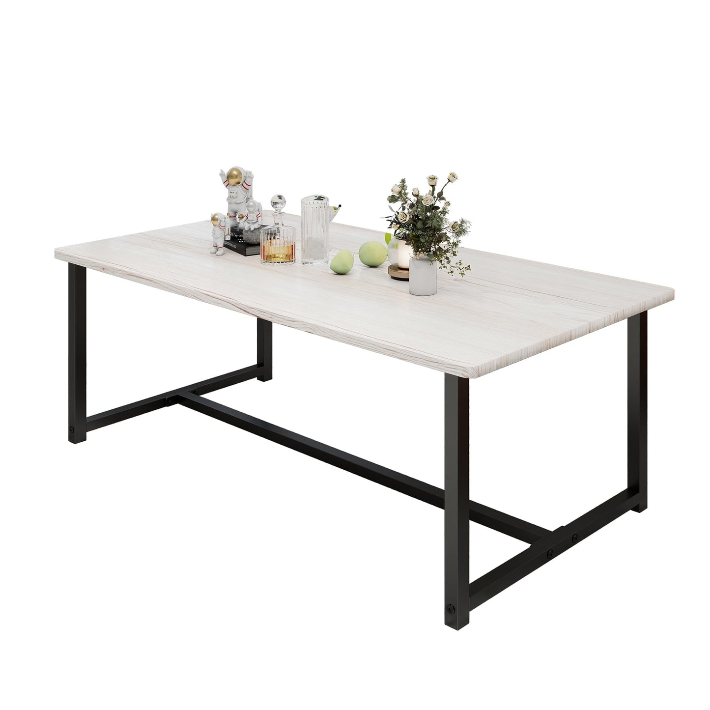 VERFARM 35.4" Rectangular Coffee Table for Living Room, Modern Industrial Style Coffee Table Center Table with Metal Frame for Small Space, Apartment, Office, Easy Assembly, Teak Oak