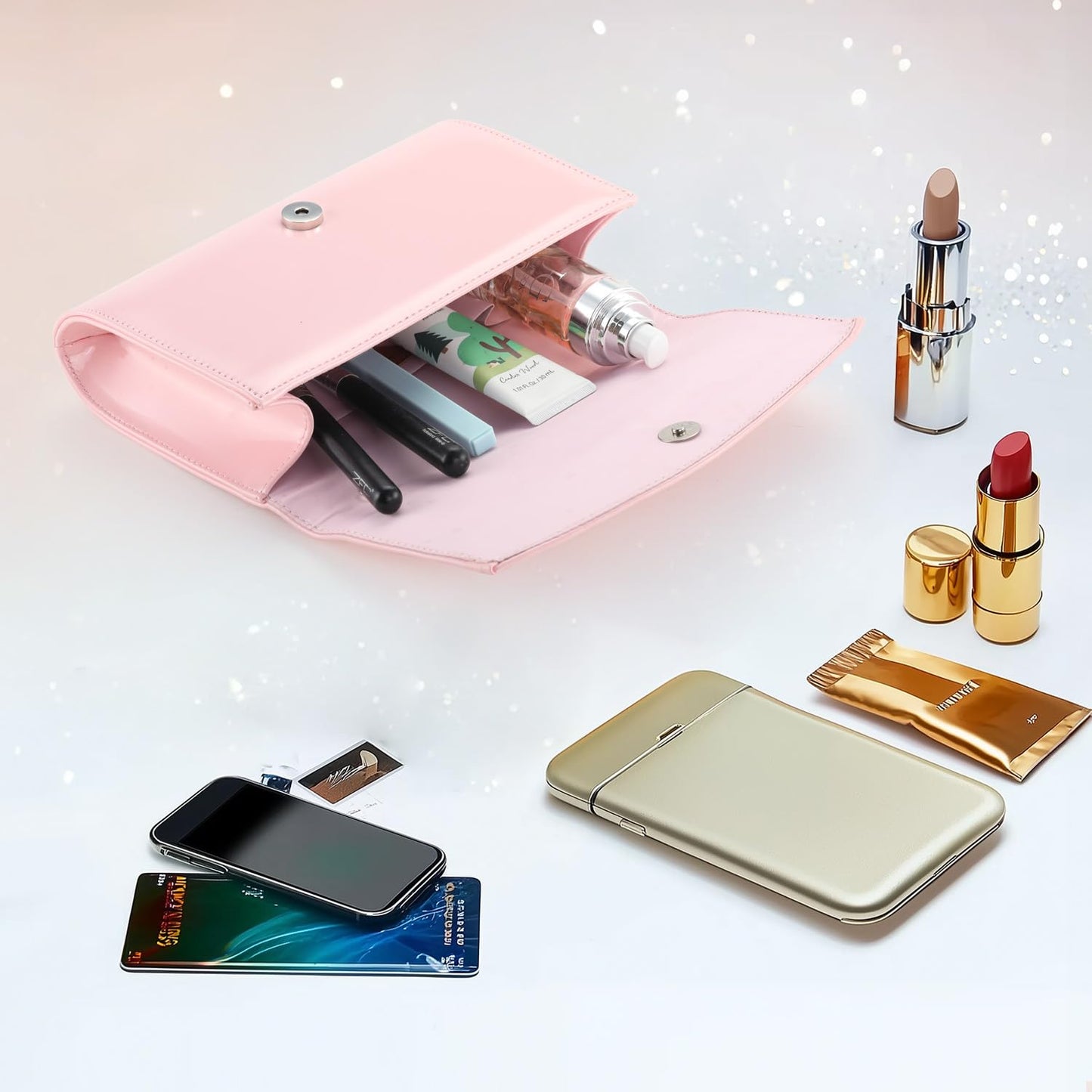 WALLYN'S Women Patent Leather Wallets Fashion Clutch Purses, Evening Bag Handbag Solid Color (Pink)