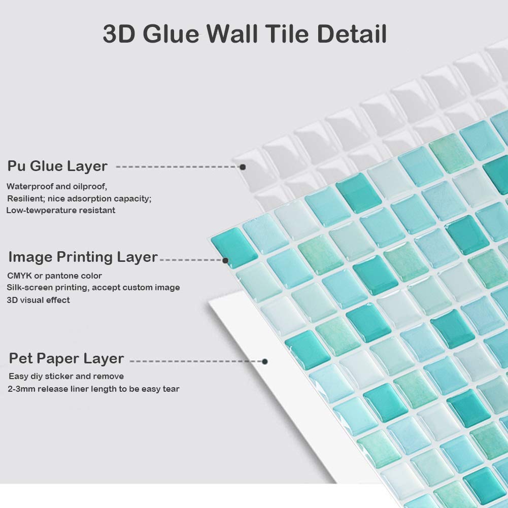 HyFanStr Peel and Stick Backsplash 3D Mosaic Tile Stickers Wall Sticker Home Decor for Kitchen Bathroom 9.26" x 9.26"(Pack of 4)