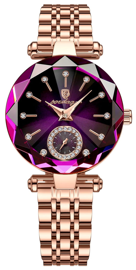 Gosasa Top Brand Luxury Women's Watch Diamond Dial Elegant Watch for Women Leather Quartz Fashion Ladies Wristwatch Waterproof Analog Display Stainless Steel