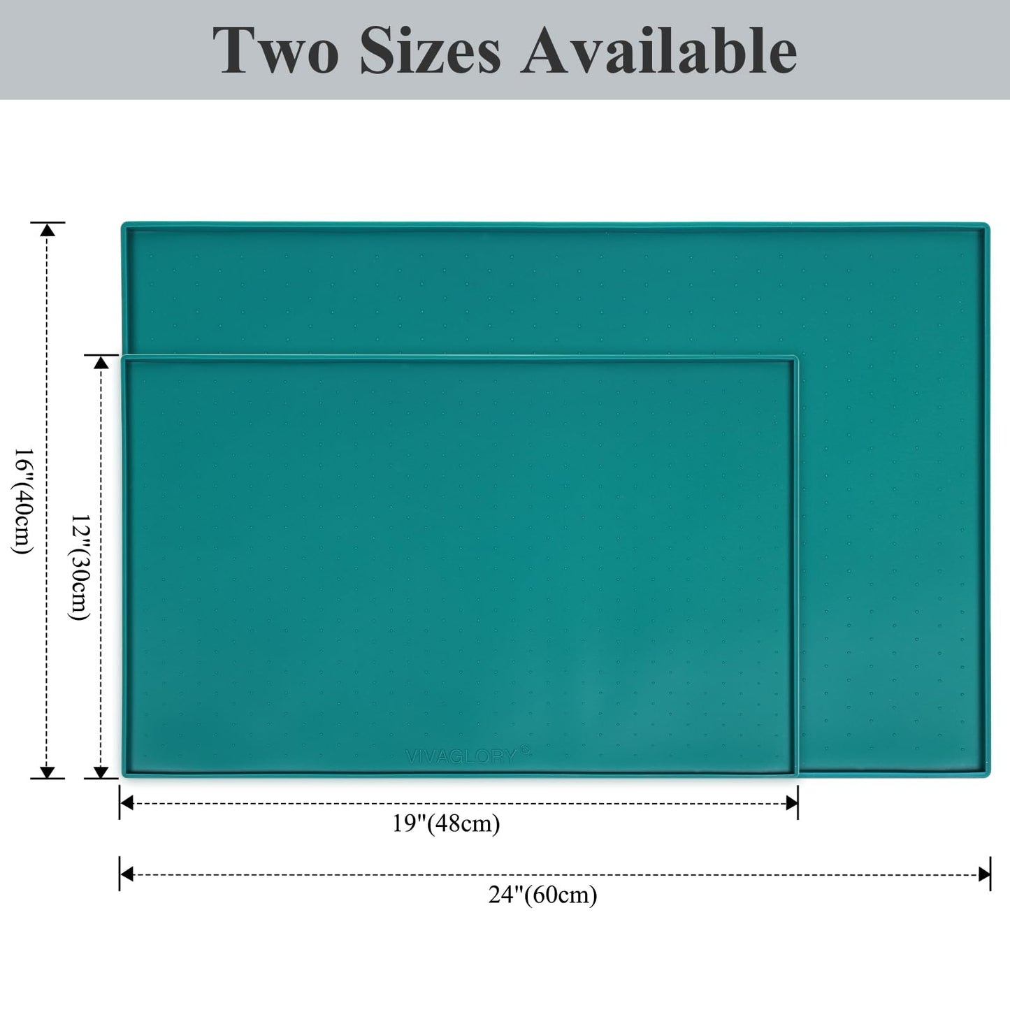 VIVAGLORY Dog Food Mat, Cat Dog Feeding Mat, Waterproof Non-Slip Food Grade Silicone Mat Placemat with Raised Edge, Anti-Messy Pet Bowl Mat for Food and Water, Deep Green, S(19"x12")