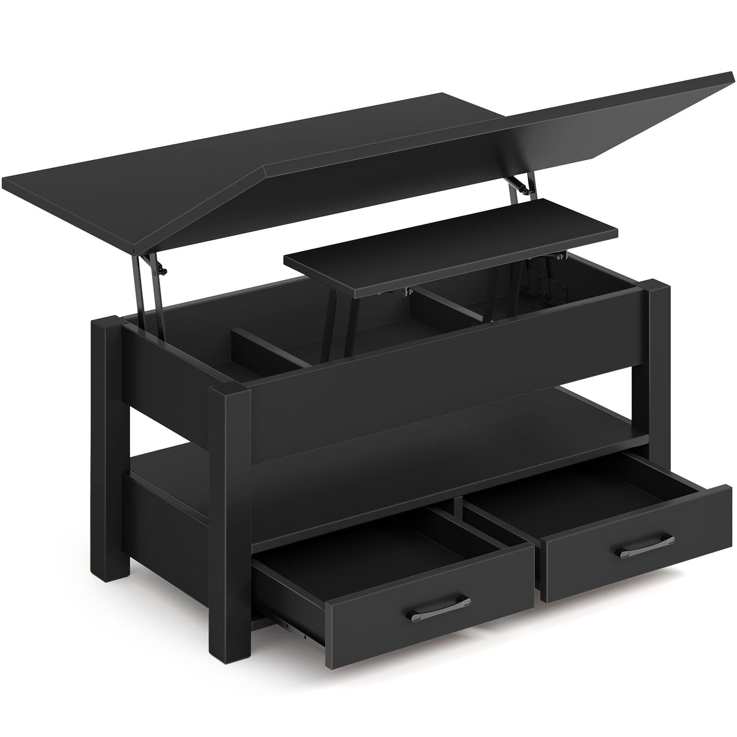 Rolanstar Coffee Table Lift Top, Multi-Function Convertible Coffee Table with Drawers and Hidden Compartment, Converts to Dining Table for Living Room, Home Office,Black