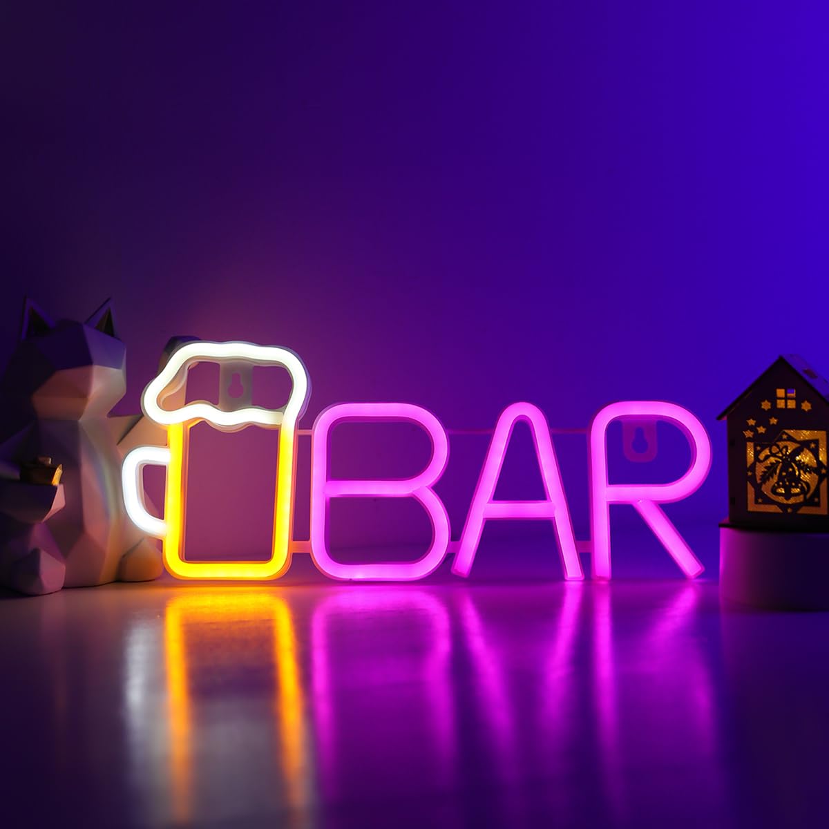 ENUOLI Neon Bar Signs,Beer LED Light for Wall Decor, USB/Battery Powered Bar Neon Signs,Beer Light for Man Cave,LED Bar Signs for Home Bar, Bistro, Party, Club, Home Theater(Pink)