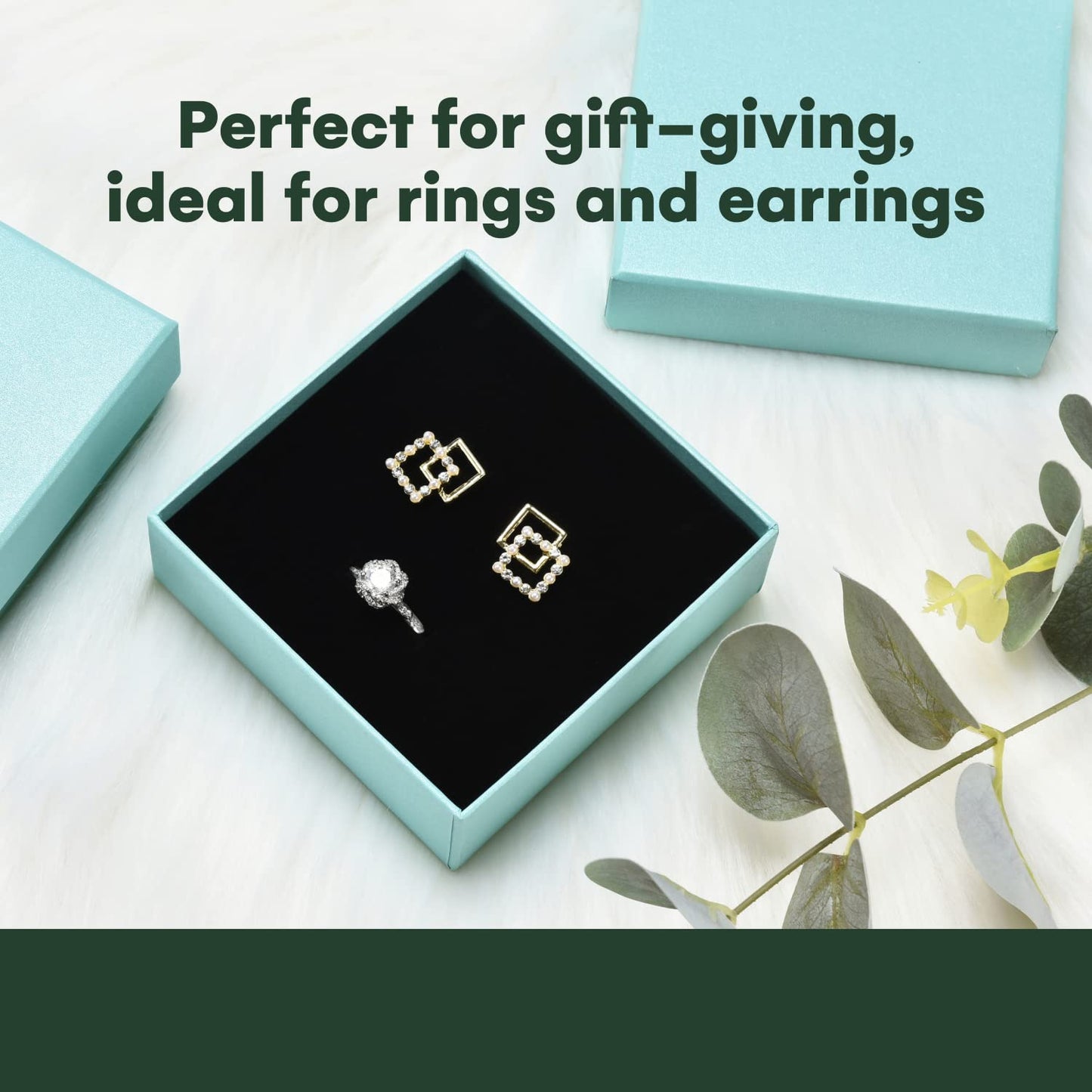 Dawhud Direct Small Jewelry Box - 6-Pack Cardboard Small Gift Boxes with Lids and Black Cushion - Ideal for Earrings, Bracelets, and Necklaces - Jewelry Packaging Boxes - 3.5x3.5x1-Inch (Turquoise)