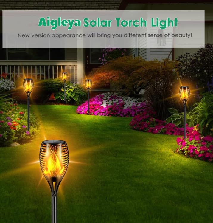 Aigleya Solar Lights Outdoor 99 LED Higher & Larger Flickering Flame Solar Torch Lights 43" Waterproof Outdoor Lighting Solar Powered Pathway Lights Christmas Decorations for Garden Patio Yard, 4Pack