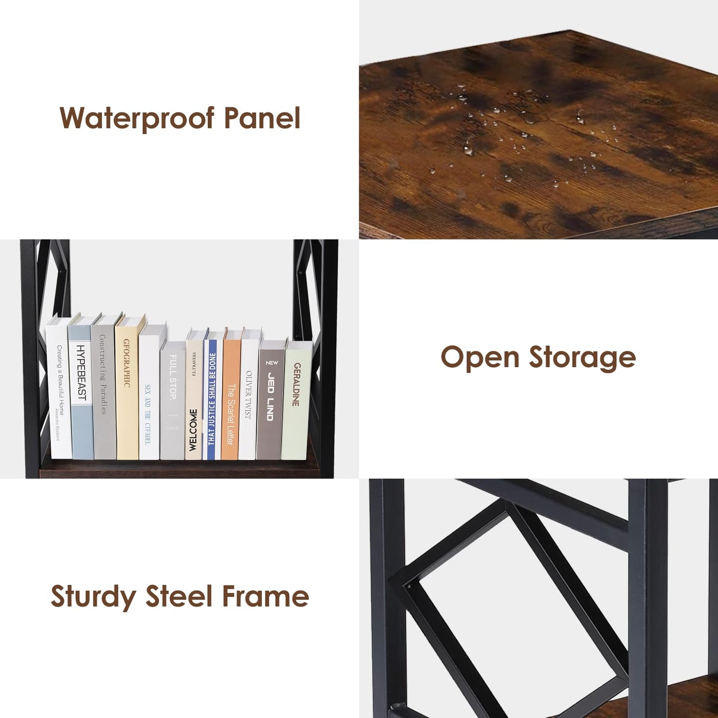 ZIONTOME Mini Fridge Table with Storage Industrial End Table Square Bedside Table with Large Capacity Storage Metal Frame Nightstand Coffee Stand Printer Table for Living Room Bedroom Rustic Brown