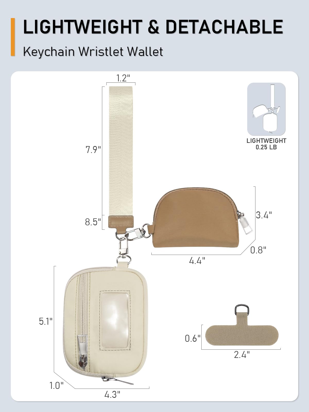 Flowston Mini Zip Around Dual Pouch Wristlet Keychain Wallet Portable Coin Purse Pouch Suitable for Women and Men with Phone Tether Tab