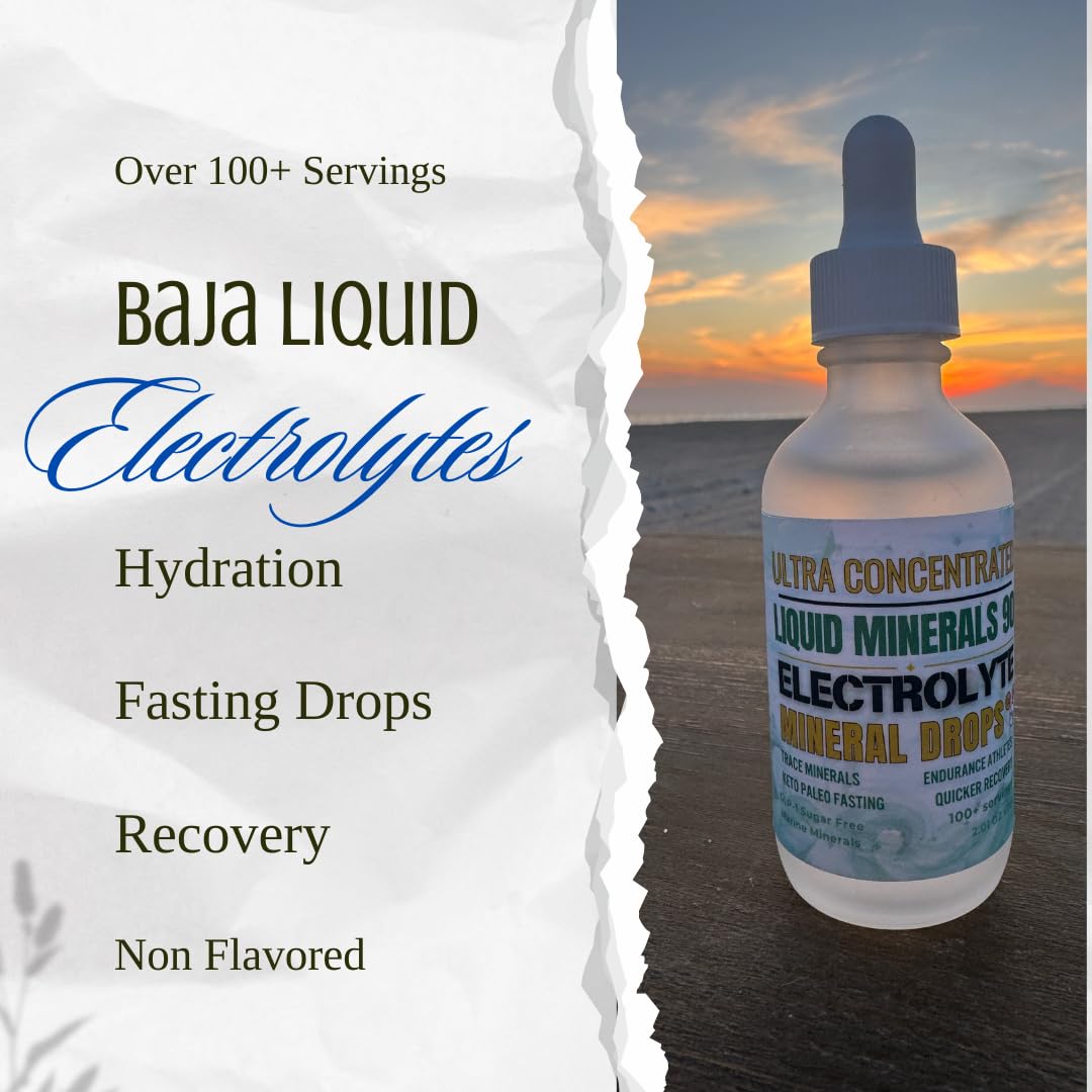 Baja Liquid Electrolytes | Ultra-Concentrated Drops (2 oz) -Natural Organic Non GMO | 100 Servings- Keto Vegan Paleo GLP 1- BAHA Minerals w- Magnesium Potassium (2oz Glass Dropper)
