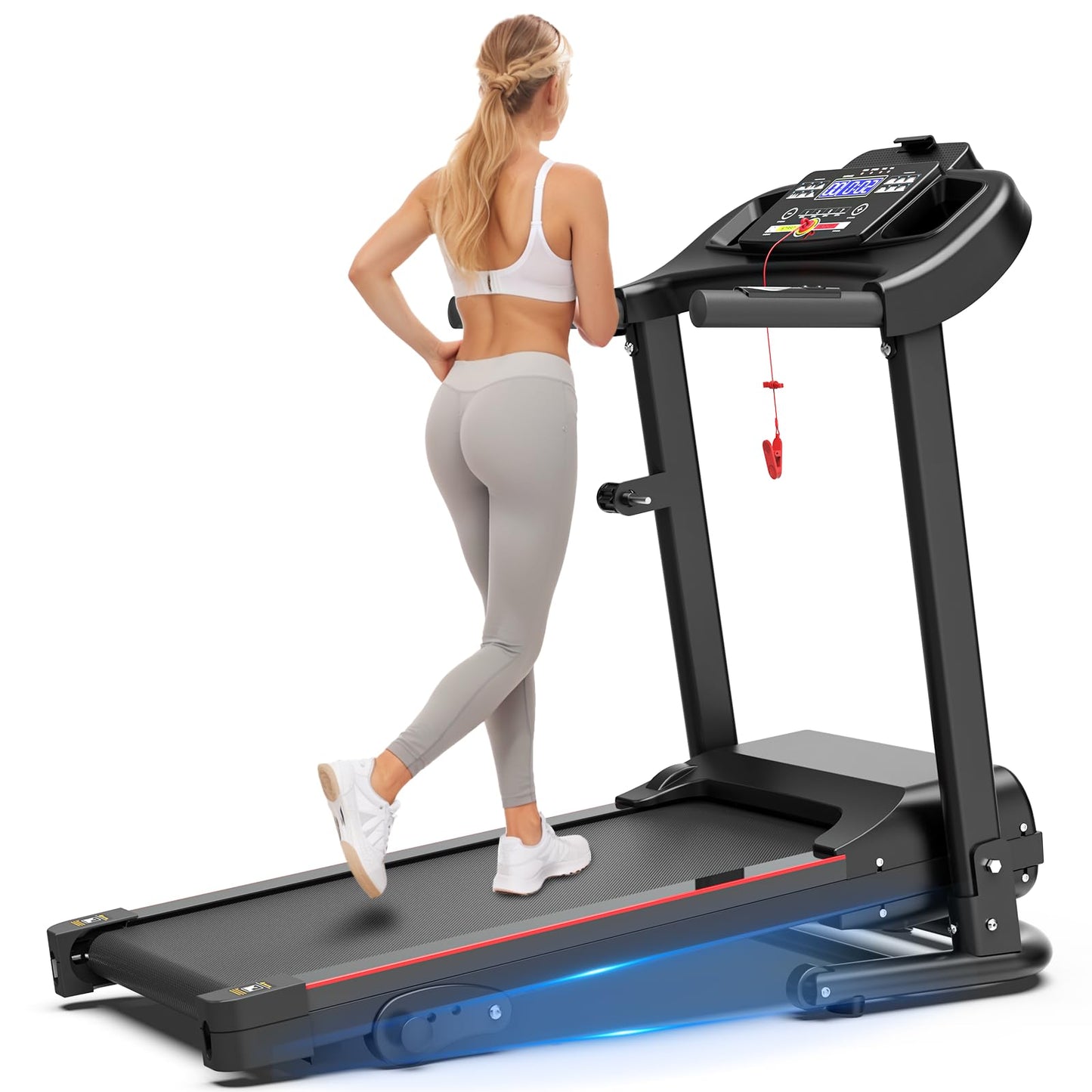 Foldable Treadmill 3.0 HP Quiet Brushless, 7.5 MPH, 300 LBS Capacity for Indoor Home Gym Use with Pulse Sensor LED Display Treadmill with Bluetooth Speaker
