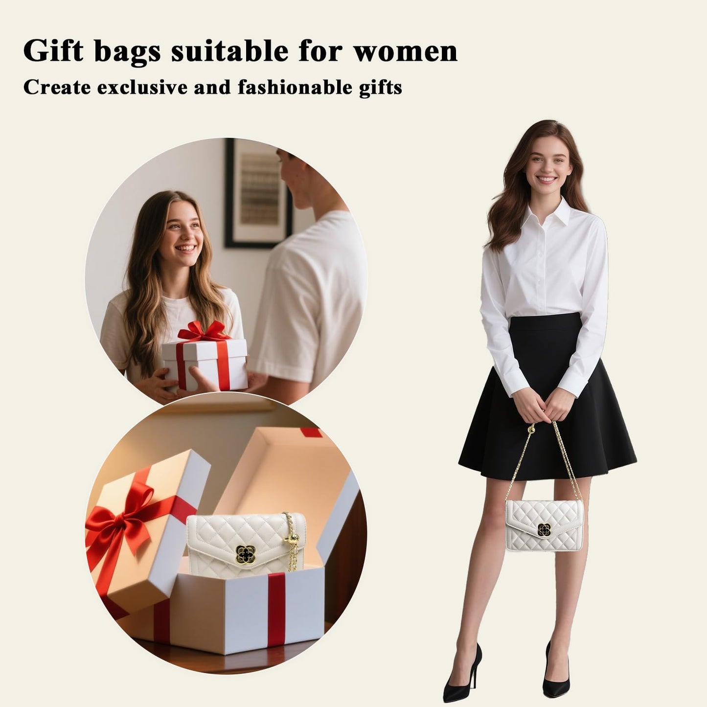 ZWI-player Quilted Leather Crossbody Bags for Women Trendy Ladies Shoulder Purse Satchel HandBag with Chain Strap (White)