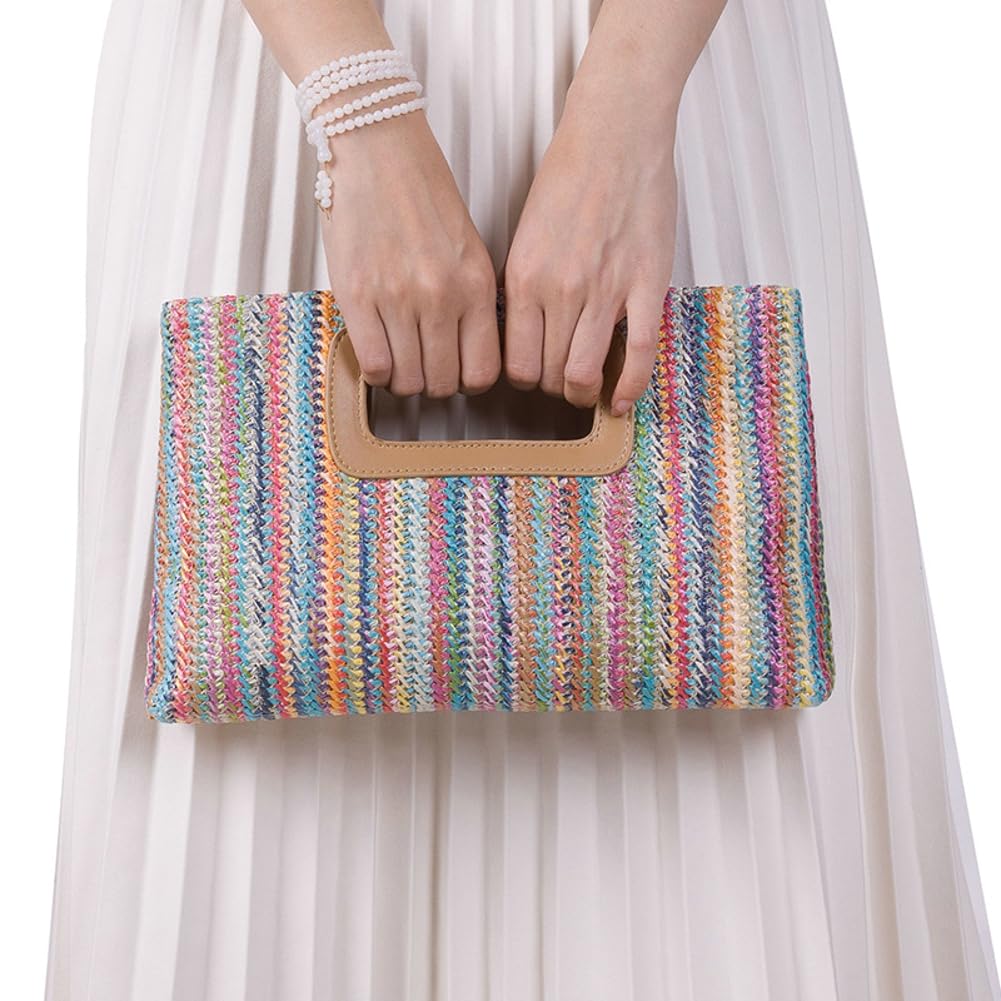 Straw Clutch Purse for Women Travel Straw Beach Tote Bag Woven Rattan Envelope Bag Top Handle Crossbody Handbag for Summer