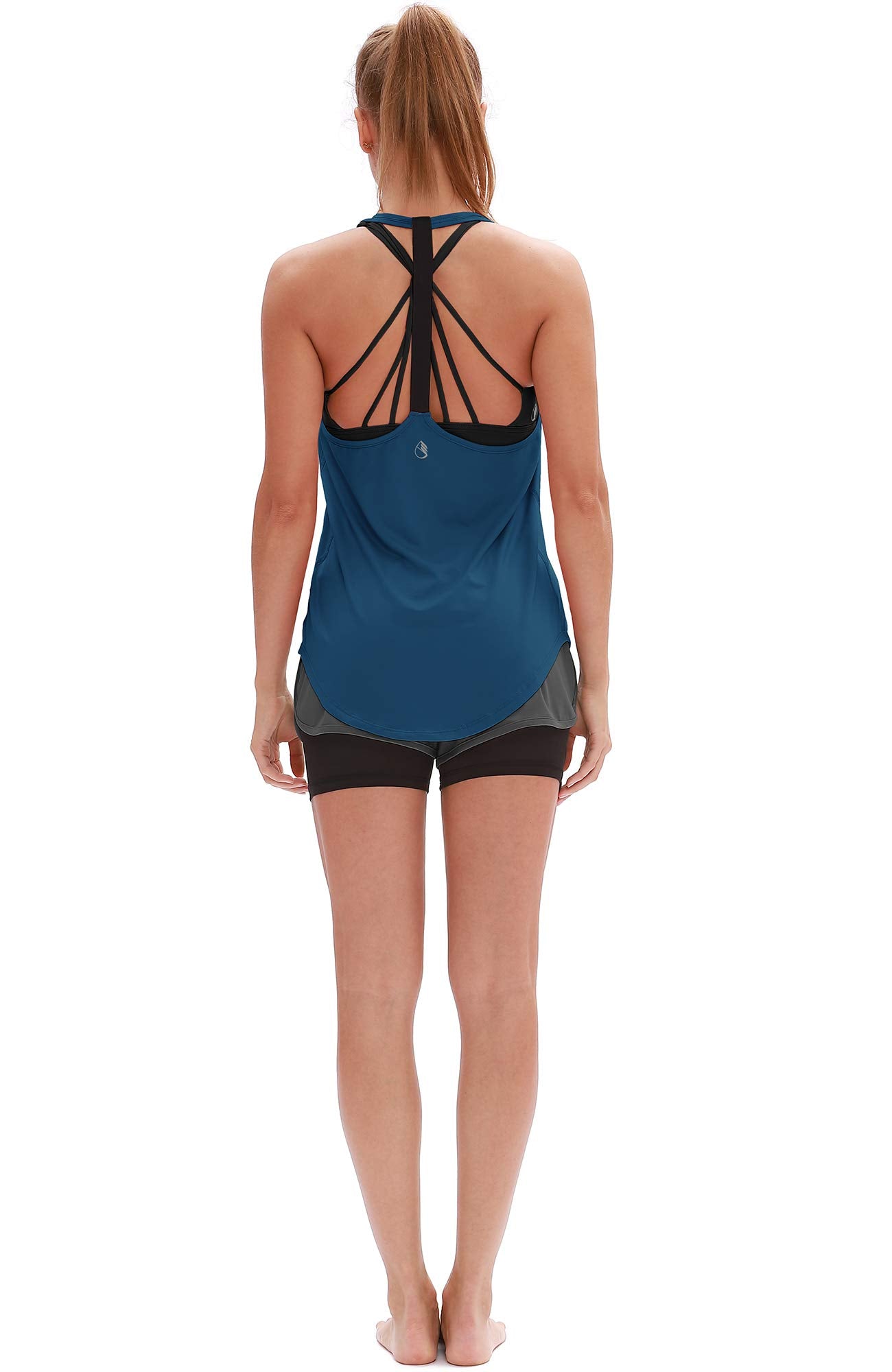 icyzone Workout Tank Tops for Women - Athletic Yoga Tops, T-Back Running Tank Top(Pack of 2) (M, True Blue/Mauve Shadows)