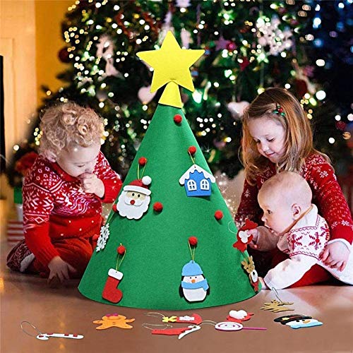 JIALITFUN Kids Felt Christmas Tree Kit, Home Xmas Party Decoration Gifts Felt Craft Kits with Handmade Ornaments DIY Felt Christmas Tree for Babies, Kids and Toddlers