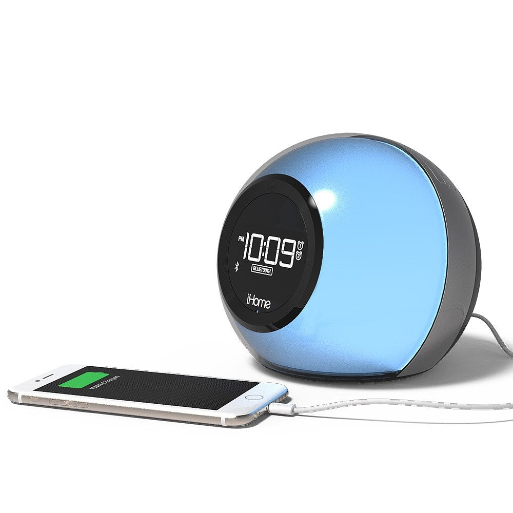 iHome Alarm Clock Radio with Bluetooth Speaker and Color Changing Lamp, USB Charging, and Speakerphone for Home, Office, or Dorm (IBT29BX6)