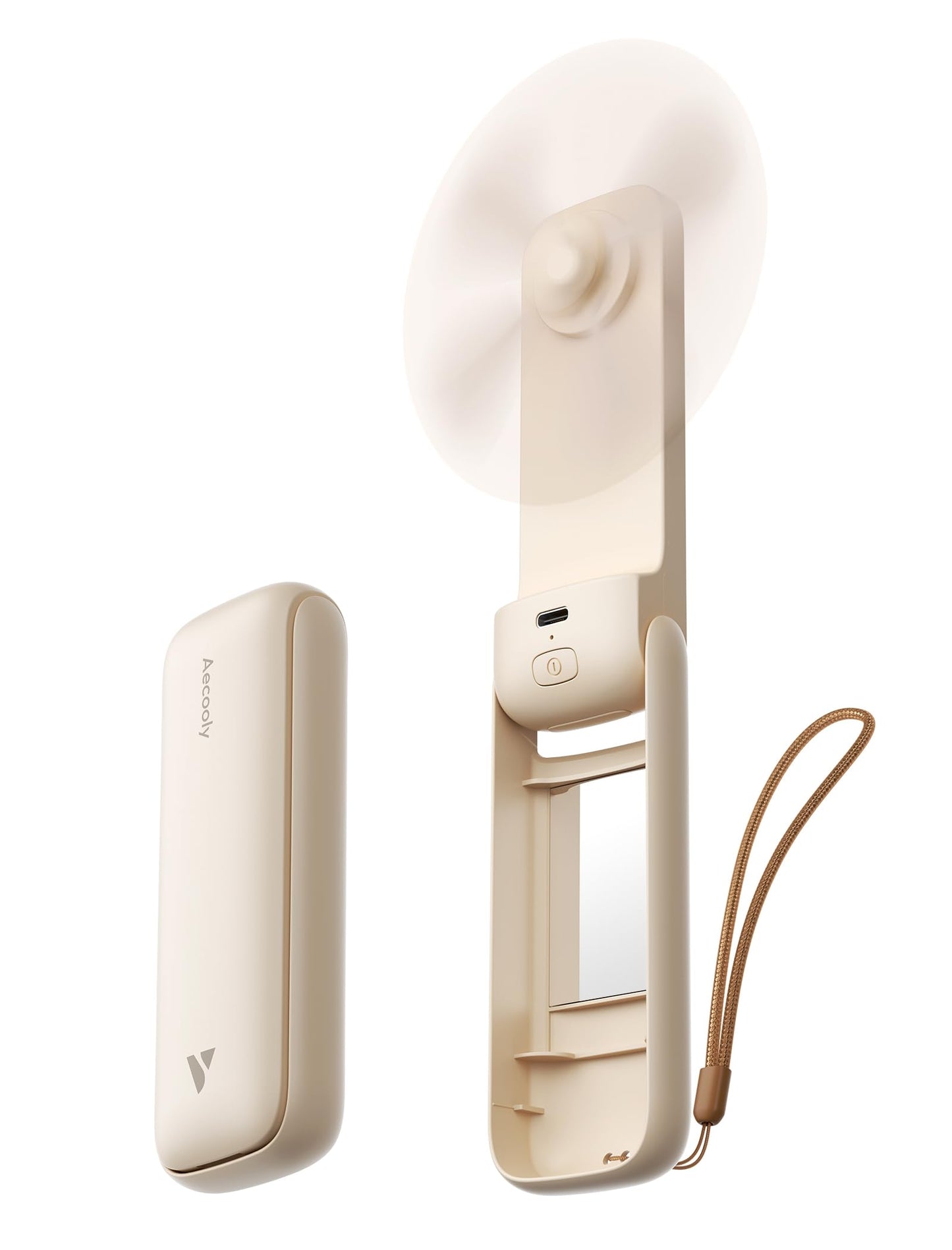 Aecooly Slim Portable Fan, Thin Handheld Fan, USB Rechargeable Mini Personal [17H Max Cooling Time], Battery Powered Small Foldable Pocket for Travel, Summer, Gifts for Women, Girls -Beige