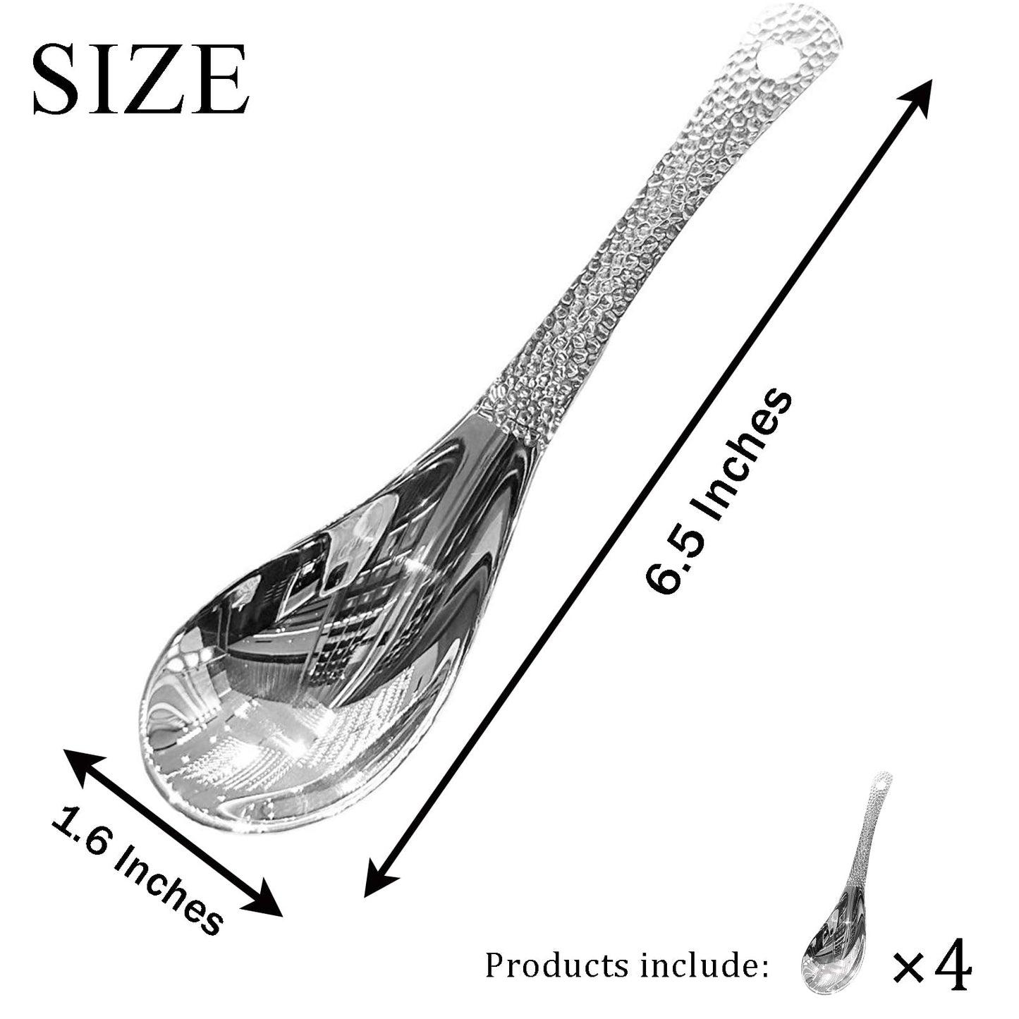 OULIGET Thickened Stainless Steel Soup Spoons, Asian Chinese Japanese Flat Soup Spoons Large for Ramen Pho Wonton Dumpling Miso, Deep Oval Hook Design, Set of 4,6.5 Inches