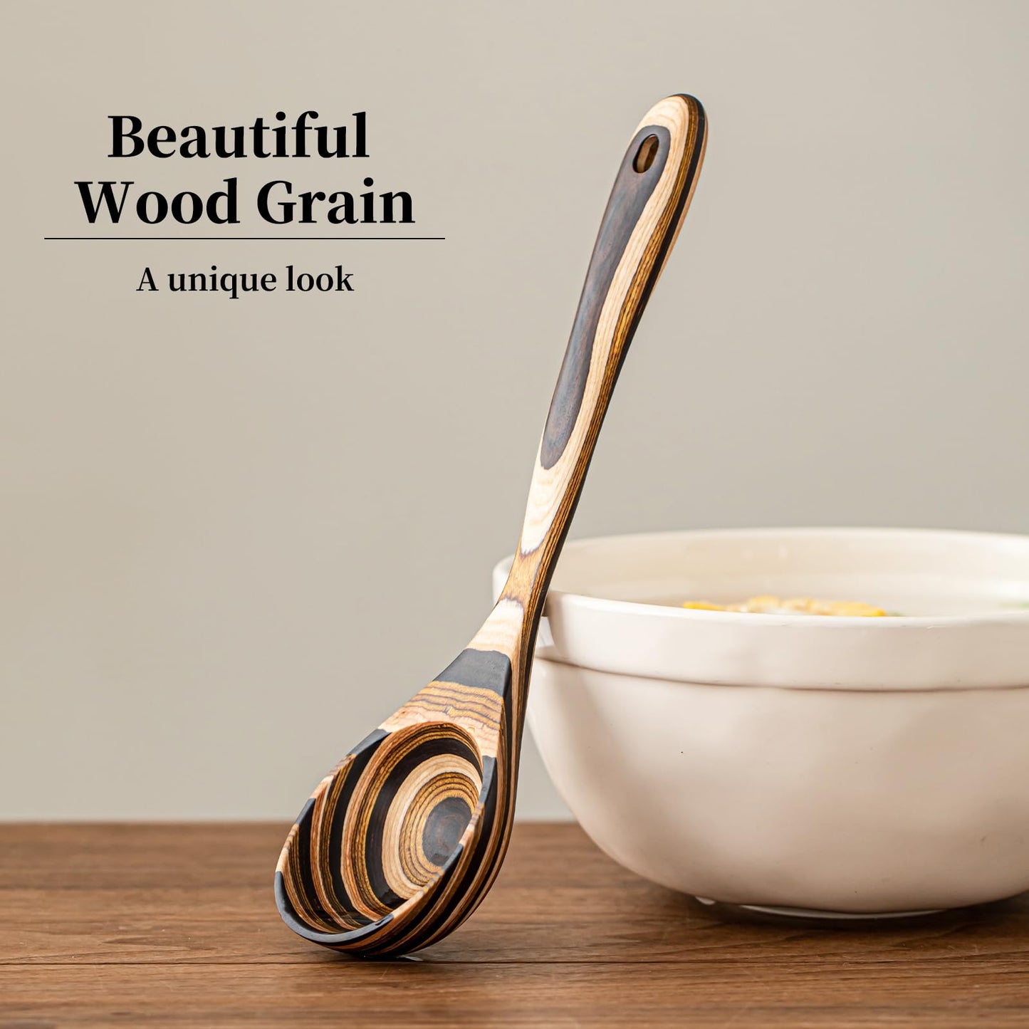 Gudamaye Pakkawood Deep Soup Ladles, 10.6 inch Big Wooden Ladle for Cooking, Wooden Kitchen Utensils Set