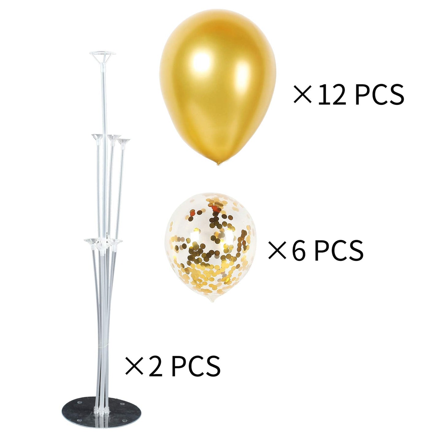 Blue Balloon Stand Kit Table Decorations - 2 Sets With 14 Sticks, Cups, 2 Base, 12 Metallic and 6 Confetti Balloons for Baby Shower, Graduation, Anniversary Party