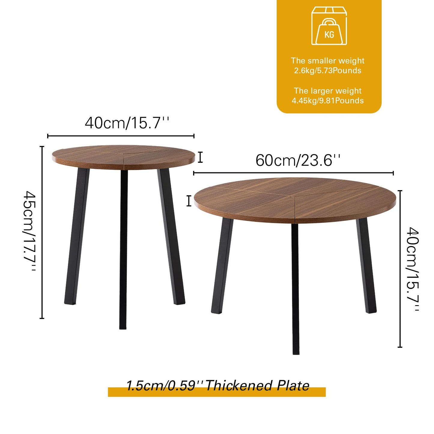 HOMPUS Nesting Coffee Table, 23.6'' Modern Coffee Table Sets, Nesting Tables Set of 2, Round Coffee Table Set 2, Nesting Tables for Living Room, Dining Room (Walnut)
