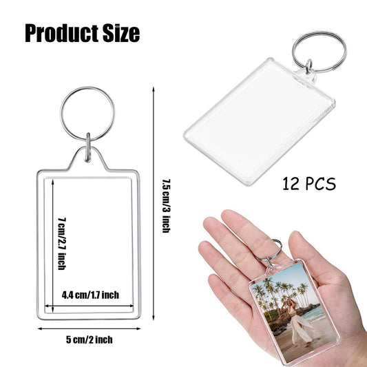 12pcs Acrylic Photo Frame Keychain Holder 2 x 3 In Picture Insert Blank Keyring Clear Picture Holder for DIY Craft
