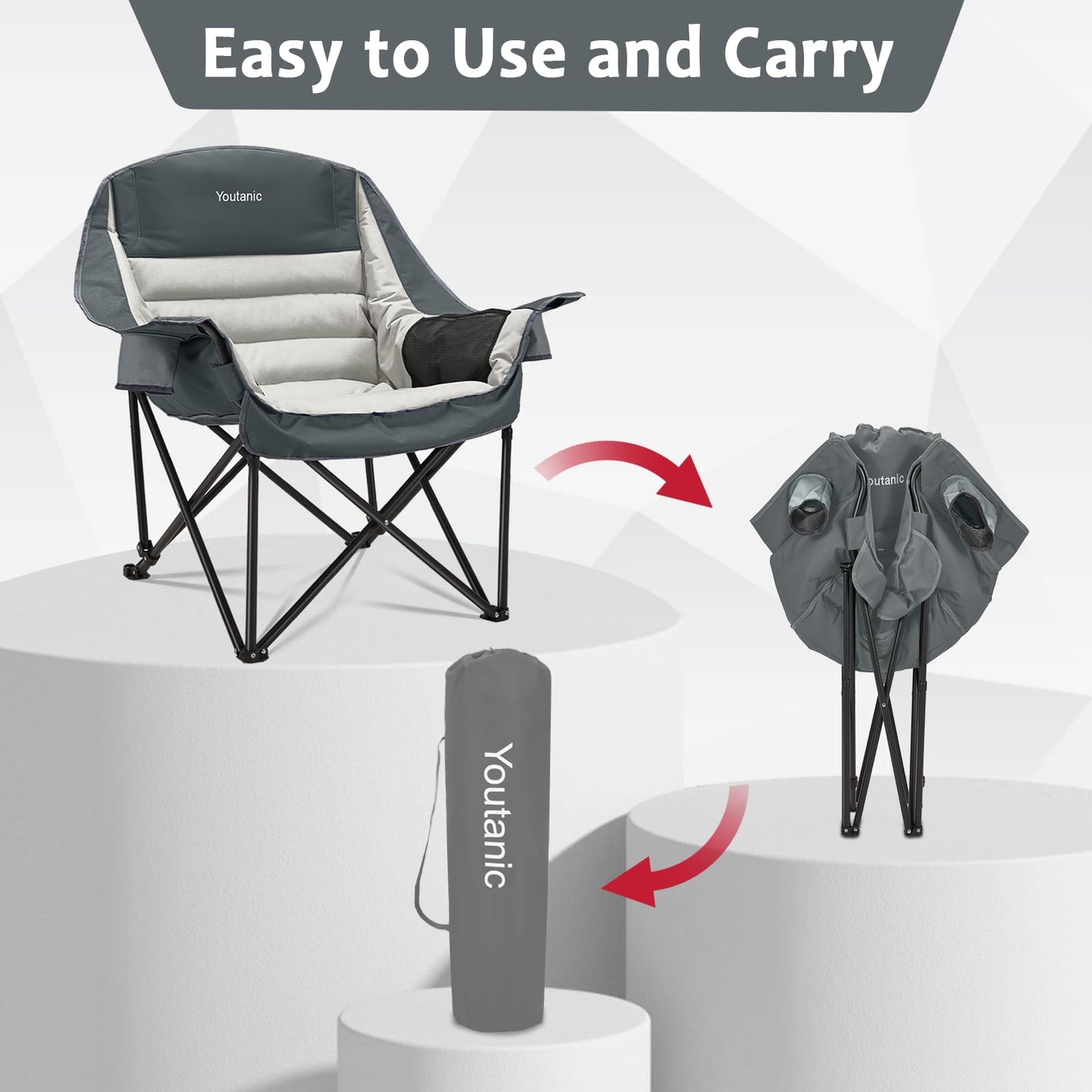 Youtanic Oversized Camping Chair, Portable Folding Camping Chairs with Side Pocket, Cup Holder and Carry Bag, Heavy Duty Outdoor Camping Chairs for Adults, Fishing, Sports, Trip, up to 400lbs, Style 8