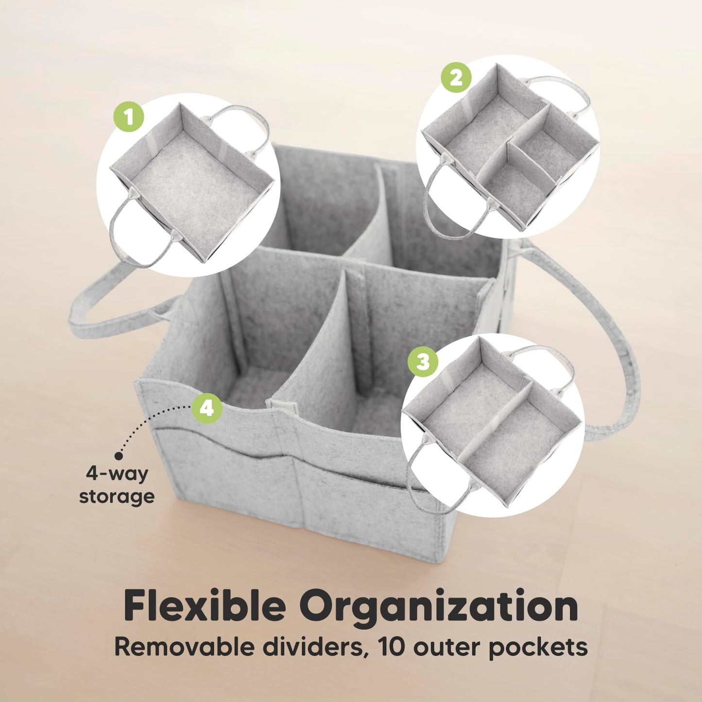 KeaBabies Baby Diaper Caddy Organizer with Handle - Portable Baby Organizers and Storage for Nursery, Changing Table, Large Travel Car Caddy, Girls,Boys Shower Gift Basket,New Mom Gifts(Classic Gray)