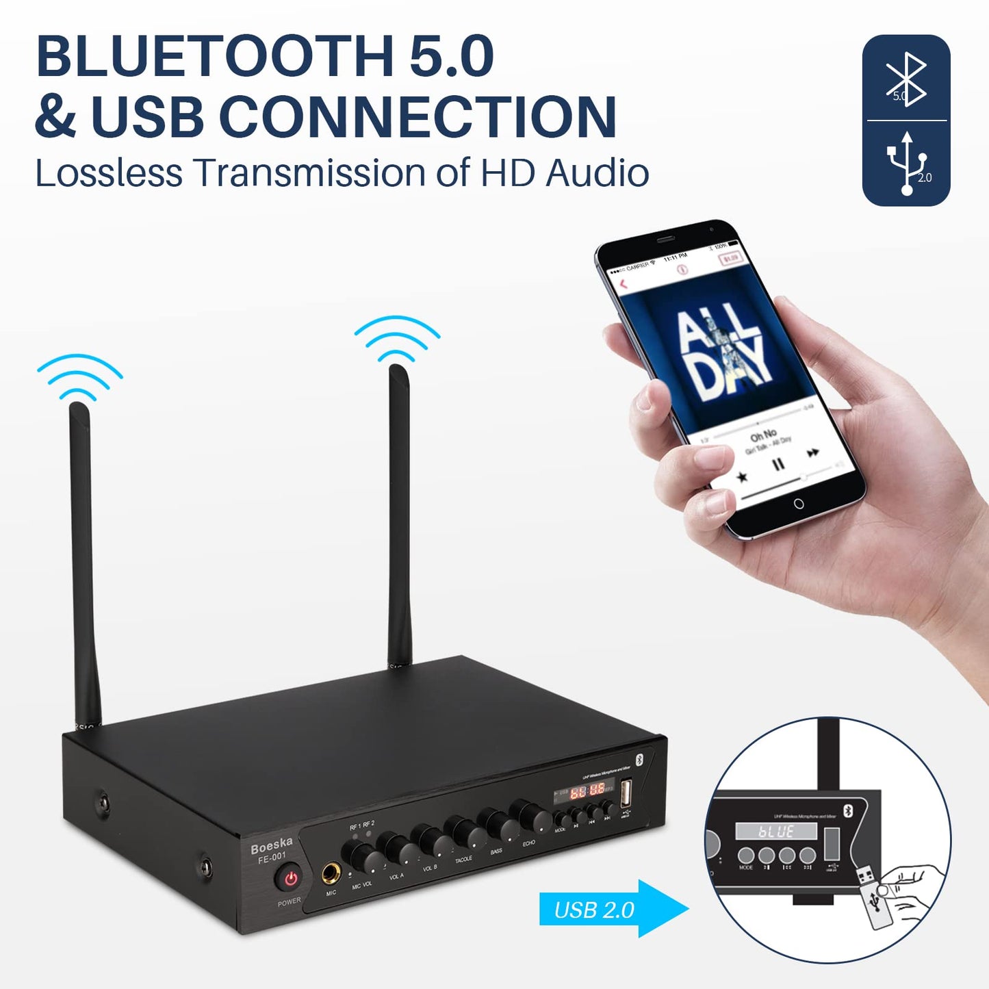 Wireless Microphone System, UHF Dual Cordless Handheld Microphones Set for Home Karaoke, Singing, Speech, Party, Meeting, Church, 262ft Range, Black