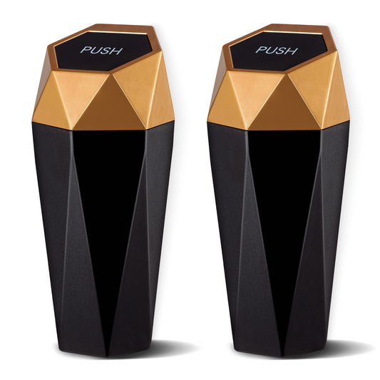 JUSTTOP Car Trash Can with Lid, Diamond Design Small Automatic Portable Trash Can, Easy to Clean, Used in Car Home Office (Black)
