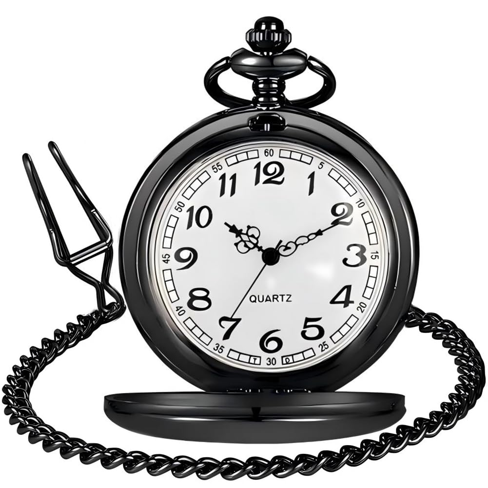 LYMFHCH Classic Smooth Vintage Quartz Pocket Watch, Arabic Numerals Scale Mens Womens Watch with Chain Christmas Graduation Birthday Gifts Fathers Day